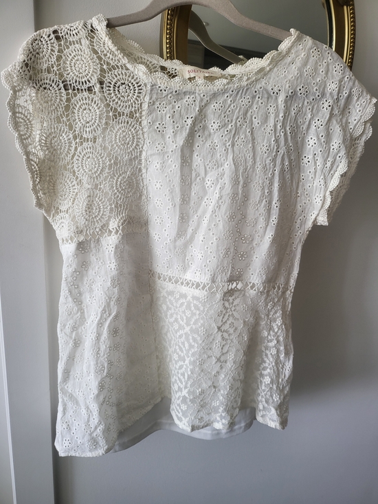 Solitaire Tops - Solitaire White Mixed Lace & Eyelet Patchwork Top